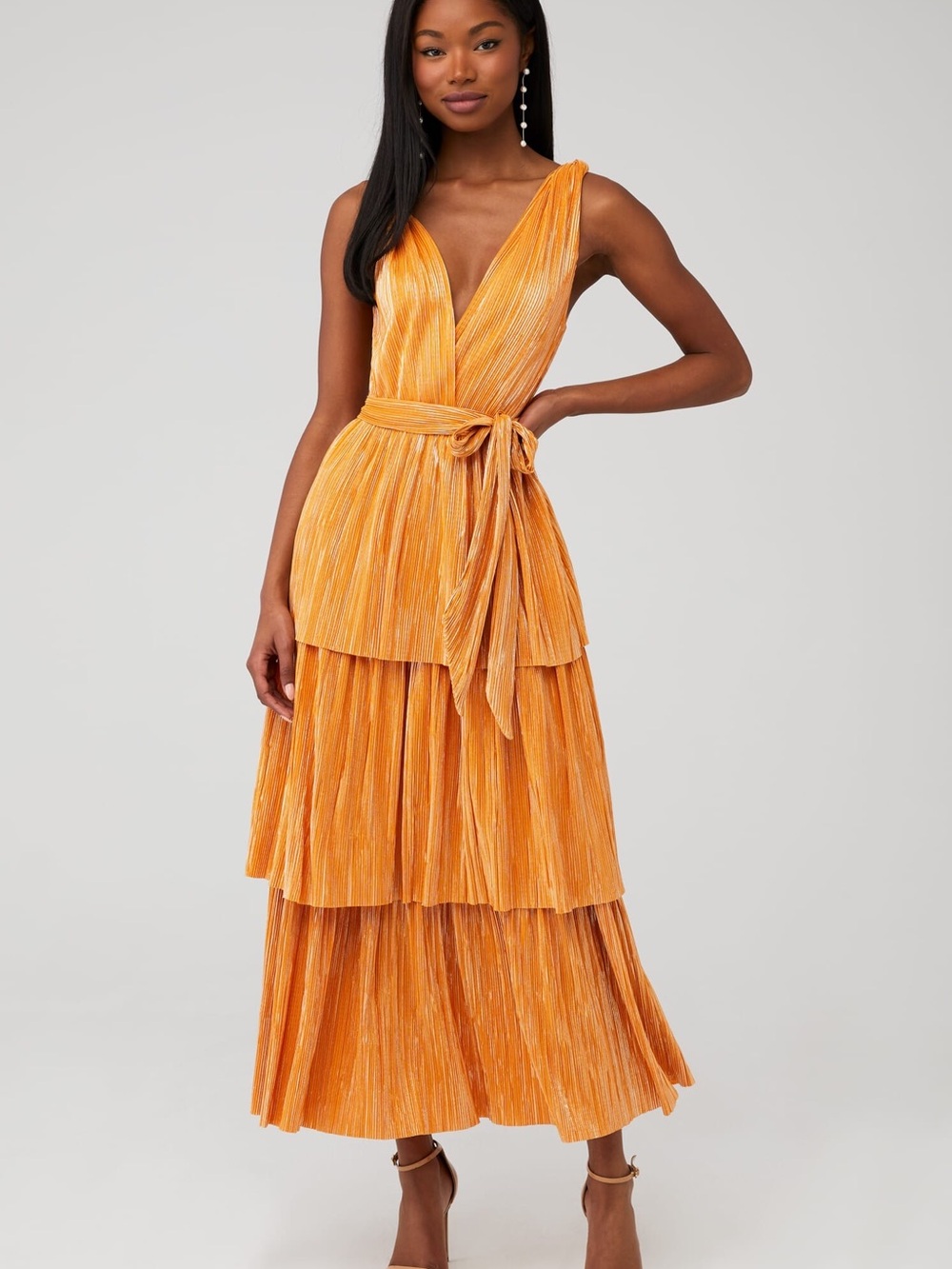 🧡 Sabina Musayev Alma Midi Dress Mandarin Orange Size Large‎ with Belt